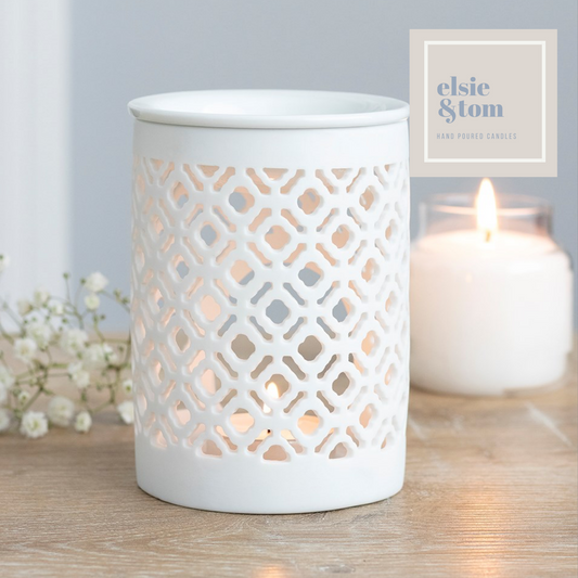 White Lattice Ceramic Oil/Wax Melt Burner image 0