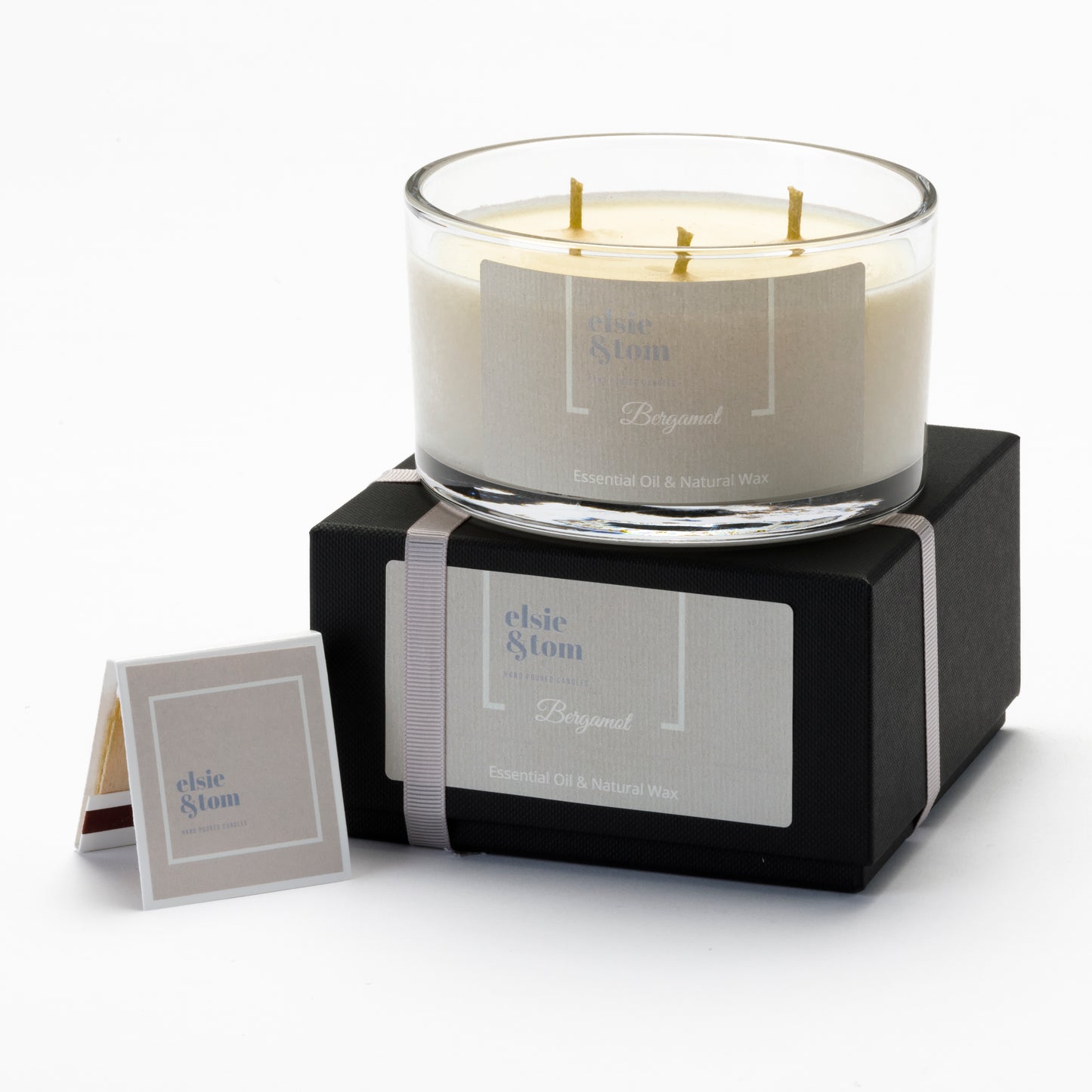 Bergamot Essential Oil Scented Candle 3 Wick Gift Box Soya Candle | Elsie&Tom
