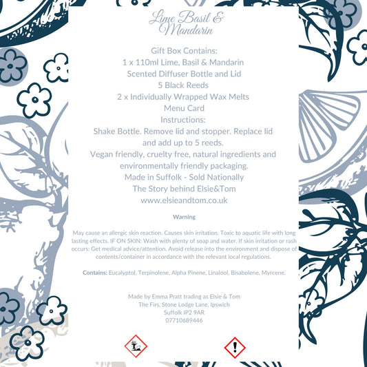 Lime, Basil & Mandarin Essential Oil Scented Reed Diffuser