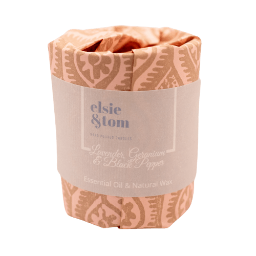 Lavender, Geranium and Black Pepper Essential Oil 1 wick, 140g wrapped scented candle | Elsie&Tom