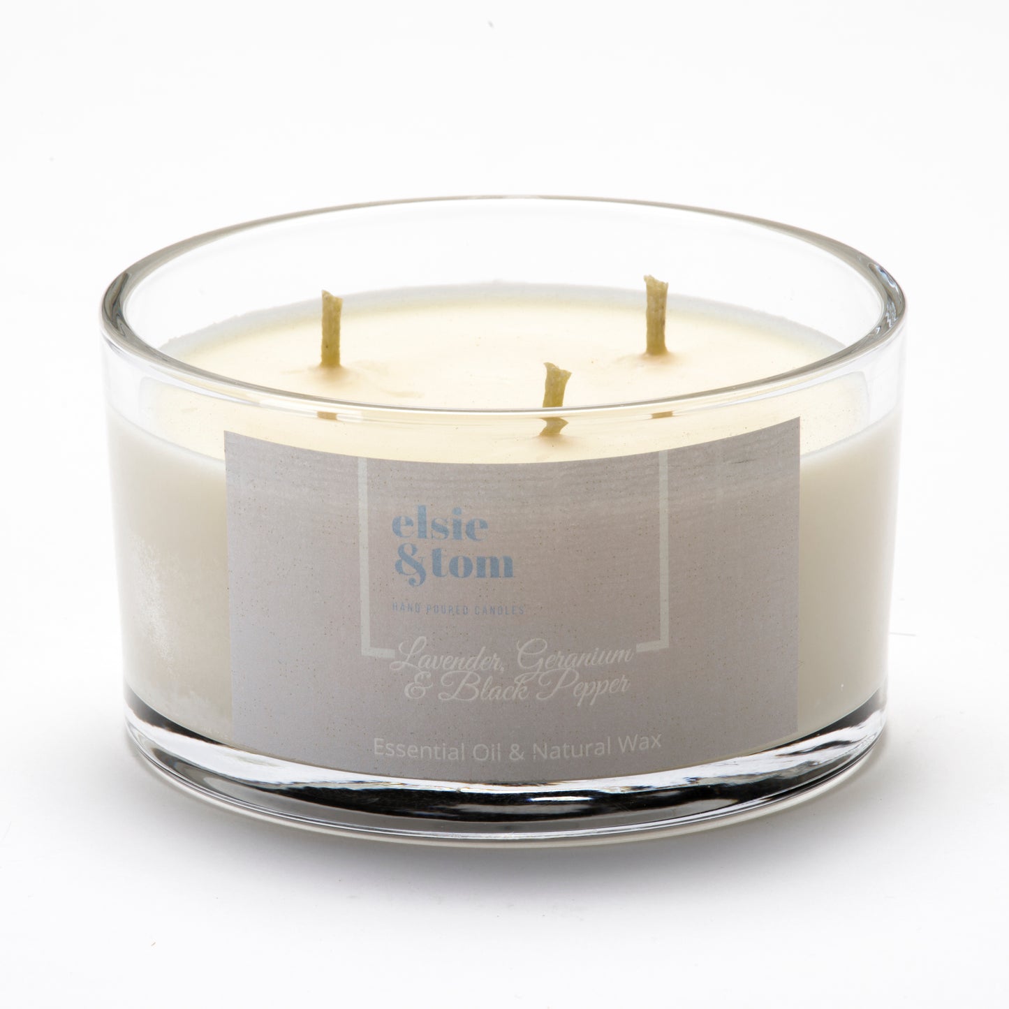 Lavender, Geranium and Black Pepper Essential Oil 3 wick candle scented candle | Elsie&Tom