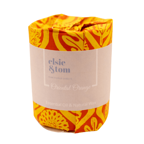 Oriental Orange Essential Oil Scented Candle 1 wick matt black container wrapped candle | Elsie&Tom