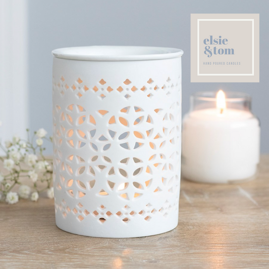 White Cut Out Ceramic Oil/Wax Melt Burner image 0