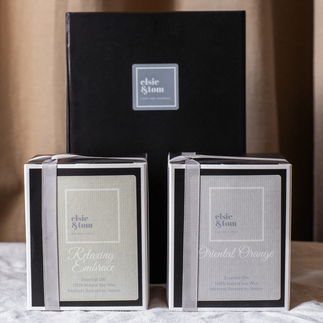 Elsie & Tom Candle Duo Gift Set with magnetic black gift box