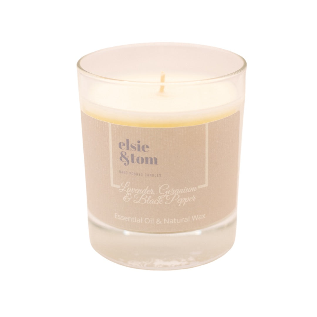 Lavender, Geranium and Black Pepper Essential Oil Candle Scented Candle 200g 1 wick Candle | Elsie&Tom