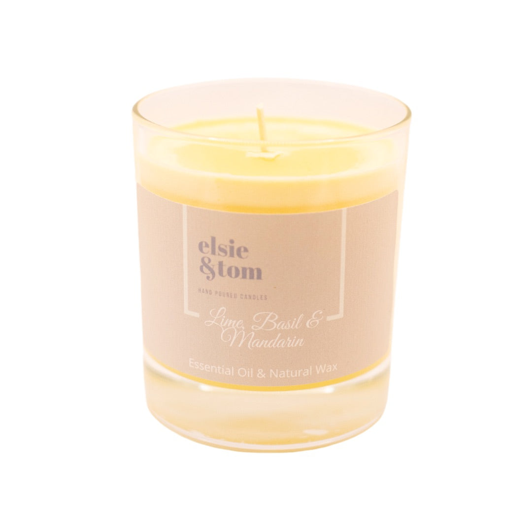 Lime, Basil and Mandarin Essential Oil Scented Candle 1 wick, 200g soya candle | Elsie&Tom
