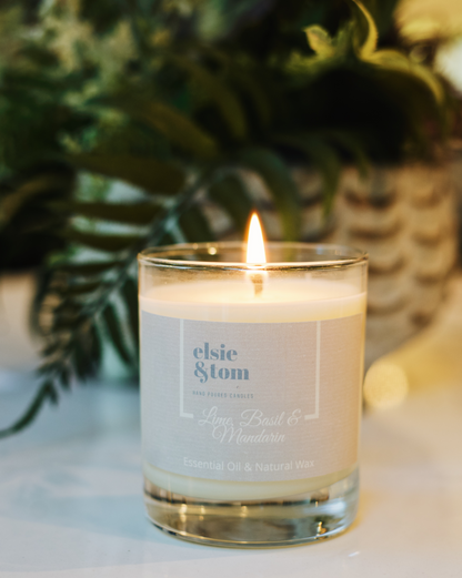 Lime, Basil and Mandarin Essential Oil Scented Candle 1 wick, 200g soya candle | Elsie&Tom