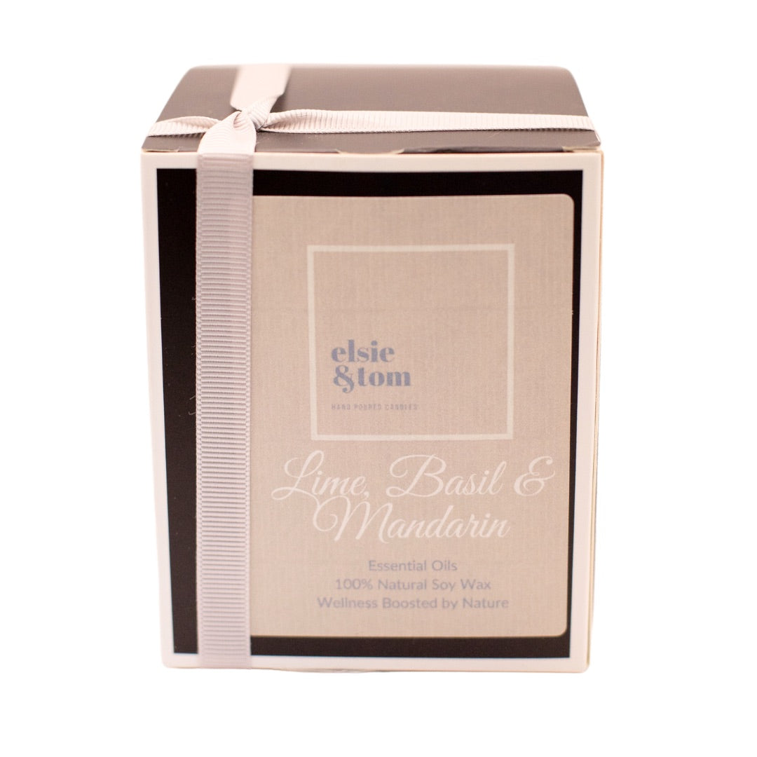 Lime, Basil and Mandarin Essential Oil Scented Candle 200g 1 wick boxed soya candle | Elsie&Tom