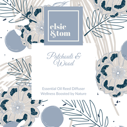 Patchouli & Wood Essential Oil Scented Reed Diffuser label