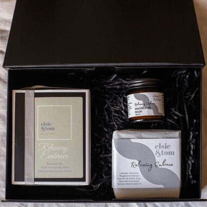 Self-Care Sumptuous Spa Gift Box Natural Soap, Relaxing Embrace Candle and Magnesium Balm