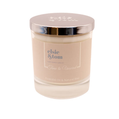 Time to Unwind Essential Oil Scented Candle  1 Wick Glass Jar with Metal Lid | Elsie&Tom