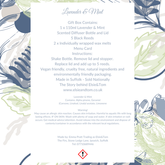 Lavender and Mint Essential Oil Reed Diffuser image 1